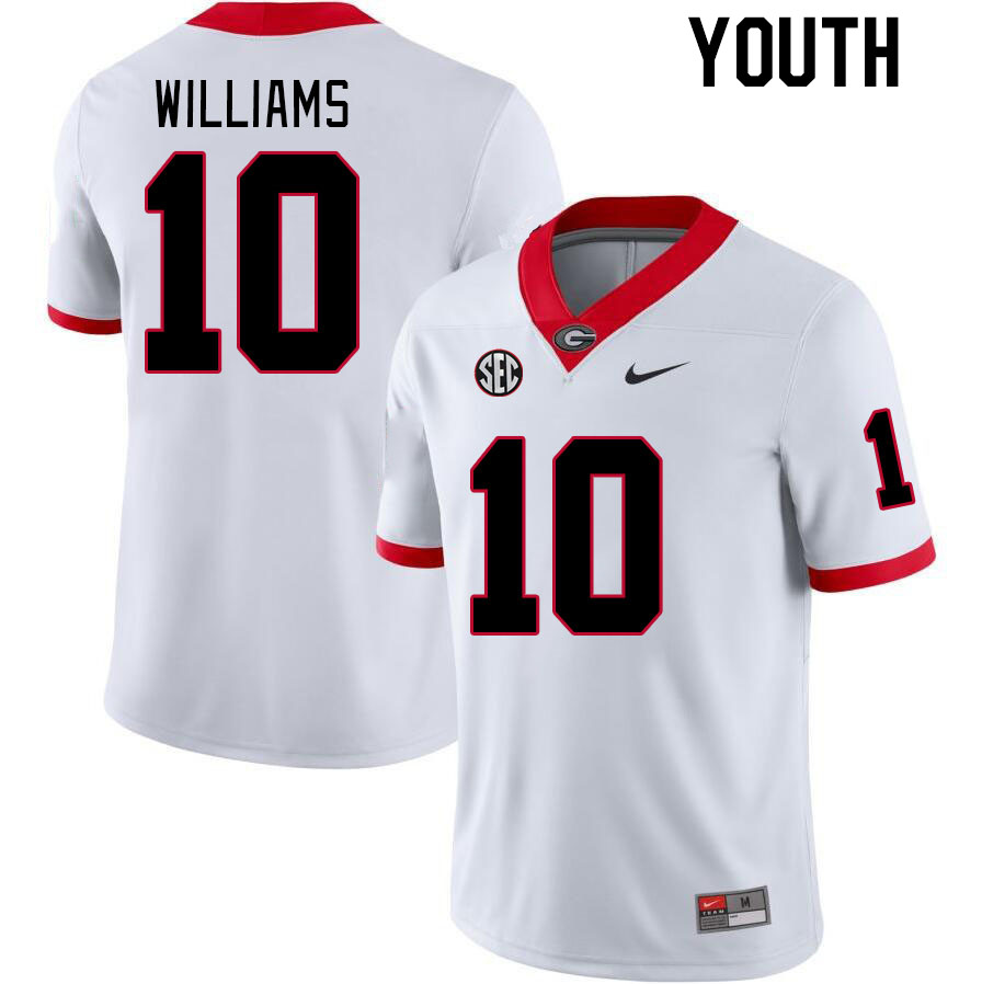 Georgia Bulldogs Youth Tyler Williams #10 White Stitched College UGA Football Jersey 23TK014AU